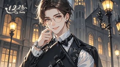 暖灯街头的绅士眼镜男