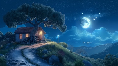 4k夜晚星空人家