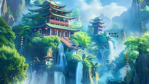 壮观阁楼瀑布