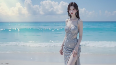 小清新海边清纯美女