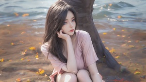 唯美海边清纯可爱美女