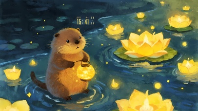 小水獭提着莲花灯	