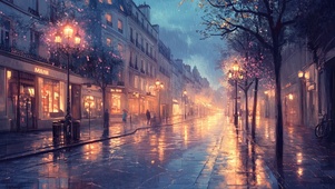 雨夜巴黎街道