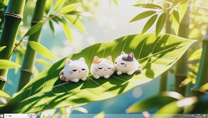 竹影下的三喵小憩-桌面主题