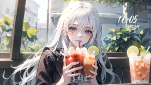 清纯喝饮料少女