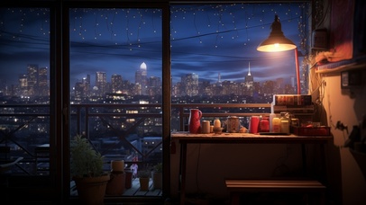 4K 城市风光 小屋阳台