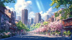 清新蓝天城市街景