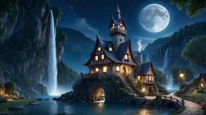 瀑布边的童话小屋