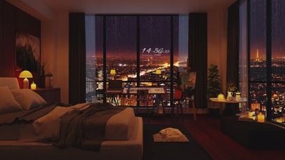 4K唯美治愈雨夜城市夜景房间