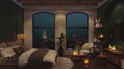 4K唯美治愈城市雨夜房间