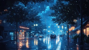 唯美蓝色雨夜城市