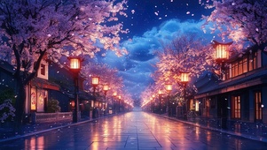 浪漫樱花春日之夜