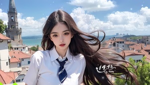 蓝天下治愈少女