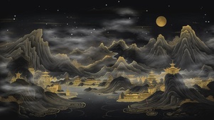 黑金山水插画
