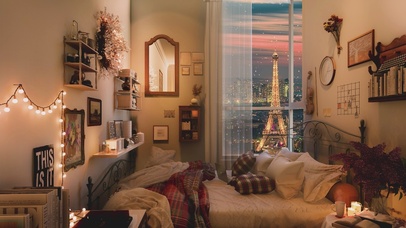 4K唯美治愈浪漫巴黎城市房间