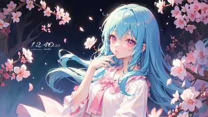 治愈蓝发樱花少女
