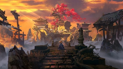 4K唯美古风黄昏寺庙红树