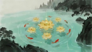 锦鲤绕金荷，福运伴一生