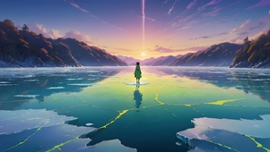 傍晚结冰的湖面