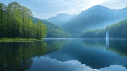 晨曦中的湖光山色