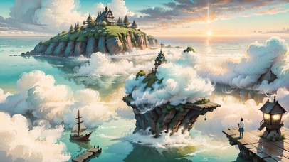 海上云雾缭绕的小岛