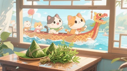 赛龙舟的猫猫们