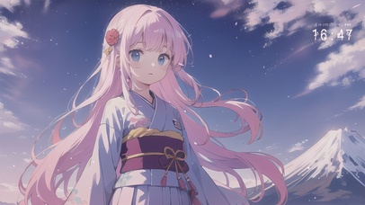 唯美雪景樱花少女