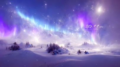 唯美森林极光雪景