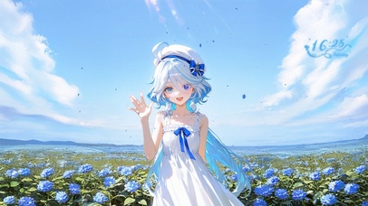 唯美蓝色花海女孩