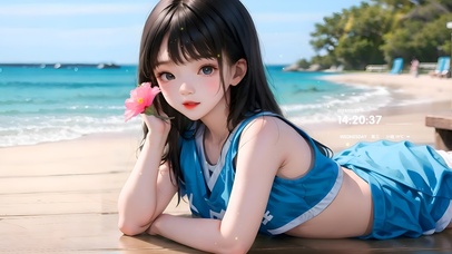 4k沙滩日光浴女孩