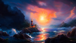 夕阳灯塔