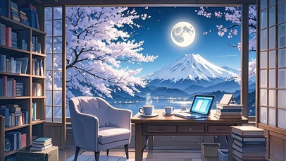 书房窗外的夜樱