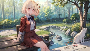 户外溪边少女
