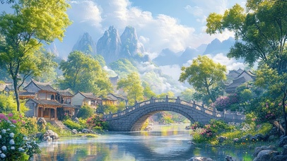 夏日清新氧气绿色古镇