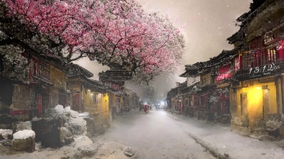 飘雪梅花古镇