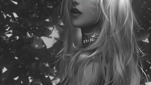 黑白少女插画