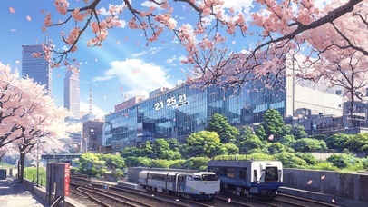 唯美春日樱花铁路