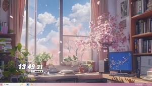 护眼窗外樱花树木桌面主题