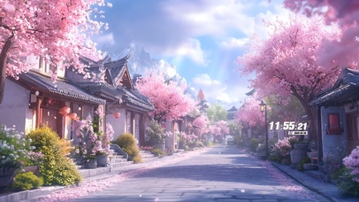 唯美古风樱花街道