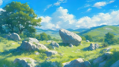 绿色护眼乱石山坡