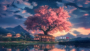 唯美樱花湖泊