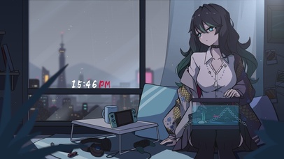 雨天房间少女