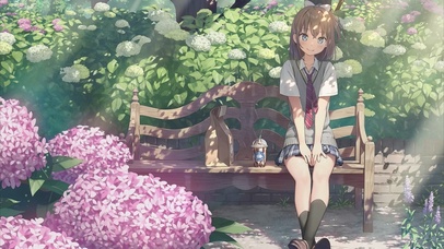 清纯可爱长椅女孩