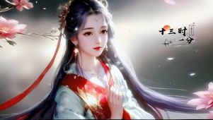 赏花的古风少女