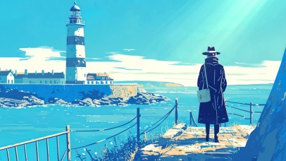 凝望海边灯塔的绅士