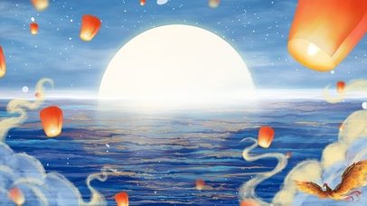 国潮唯美凤凰海之月