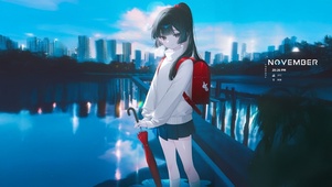 湖边少女