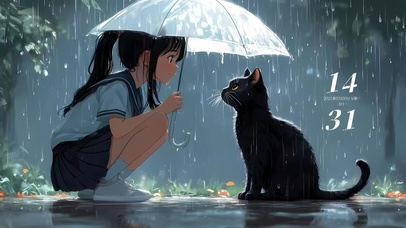 雨天女孩和猫咪