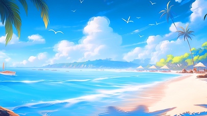 4K白云海鸥大海