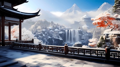 4K唯美古风楼台雪景